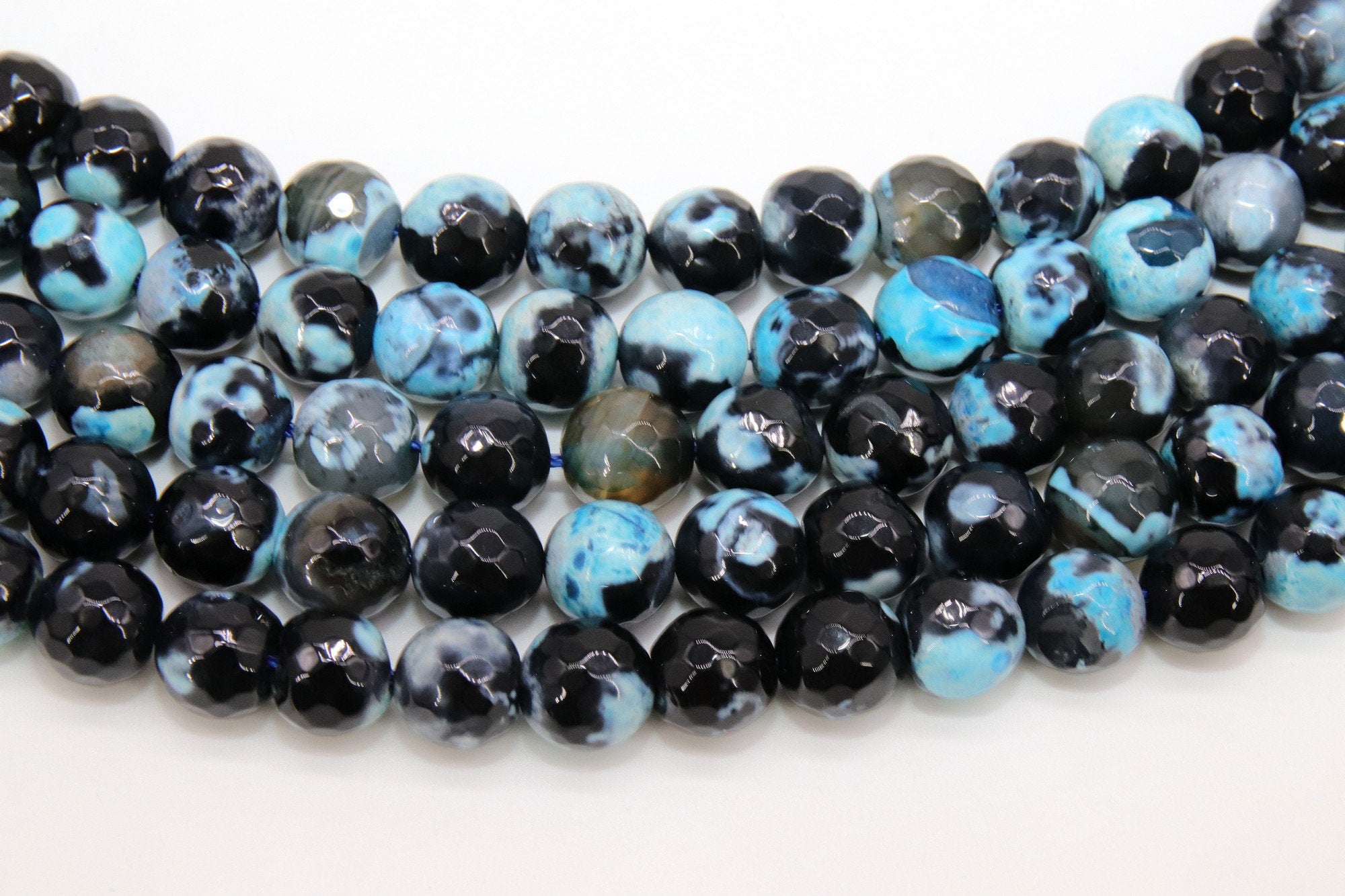 Natural Black and Baby Blue Fire Agate Beads, Faceted Black White Blue – A  Girls Gems